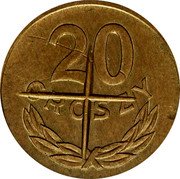 Poland 20 Groszy (Cancelled Die Trial Strike) 20 GROSZY coin reverse Poland 20 Groszy (Cancelled Die Trial Strike) 20 GROSZY coin reverse