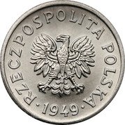 Poland 20 Groszy (Circulation Coin Trial Strike) KM# Pr14 RZECZPOSPOLITA POLSKA 1949 coin obverse Poland 20 Groszy (Circulation Coin Trial Strike) KM# Pr14 RZECZPOSPOLITA POLSKA 1949 coin obverse