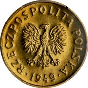 Poland 20 Groszy Trial Strike 1949 KM# Pr13 RZECZPOSPOLITA POLSKA 1949 coin obverse Poland 20 Groszy Trial Strike 1949 KM# Pr13 RZECZPOSPOLITA POLSKA 1949 coin obverse