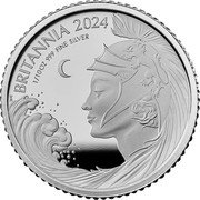 UK 20 Pence Britannia and ocean wave. Reverse frosted 2024 Proof H BRITANNIA 2024 1/10 OZ 999 FINE SILVER coin reverse UK 20 Pence Britannia and ocean wave. Reverse frosted 2024 Proof H BRITANNIA 2024 1/10 OZ 999 FINE SILVER coin reverse
