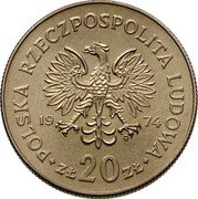 Poland 20 Zlotych Marceli Nowotko. Trial Strike 1974 MW KM# Pr227 POLSKA RZECZPOSPOLITA LUDOWA 19 74 MW ZŁ 20 ZŁ coin obverse