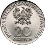 Poland 20 Zlotych Memorial Hospital Center. Trial Strike 1979 KM# Pr342 POLSKA RZECZPOSPOLITA LUDOWA 1979 MW 20 ZŁOTYCH coin obverse Poland 20 Zlotych Memorial Hospital Center. Trial Strike 1979 KM# Pr342 POLSKA RZECZPOSPOLITA LUDOWA 1979 MW 20 ZŁOTYCH coin obverse