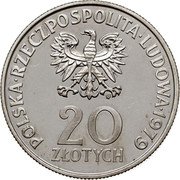 Poland 20 Zlotych (Memorial Hospital Center. Trial Strike) KM# Pr343 POLSKA RZECZPOSPOLITA LUDOWA 1979 MW 20 ZŁOTYCH coin obverse Poland 20 Zlotych (Memorial Hospital Center. Trial Strike) KM# Pr343 POLSKA RZECZPOSPOLITA LUDOWA 1979 MW 20 ZŁOTYCH coin obverse