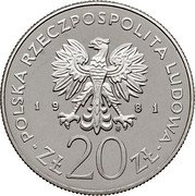 Poland 20 Zlotych (Restoration of Krakow. Trial Strike) KM# Pr430 POLSKA RZECZPOSPOLITA LUDOWA 19 81 MW ZŁ 20 ZŁ coin obverse