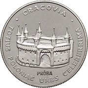 Poland 20 Zlotych (Restoration of Krakow. Trial Strike) KM# Pr430 CRACOVIA PRÓBA TOTIUS POLONIAE URBS CELEBERRIMA coin reverse