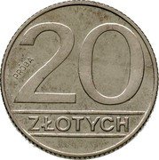 Poland 20 Zlotych Trial Strike 1989 MW Próba POLSKA RZECZPOSPOLITA LUDOWA MW 1989 coin obverse