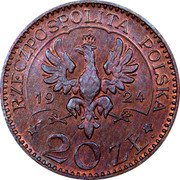 Poland 20 Zlotych (Trial Strike) KM# Pn262 RZECZPOSPOLITA POLSKA 19 24 20 ZŁ coin obverse Poland 20 Zlotych (Trial Strike) KM# Pn262 RZECZPOSPOLITA POLSKA 19 24 20 ZŁ coin obverse