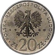 Poland 20 Zlotych XXII Olympic Games. Trial Strike 1980 MW KM# Pr378 POLSKA RZECZPOSPOLITA LUDOWA 19 80 MW ZŁ 20 ZŁ coin obverse