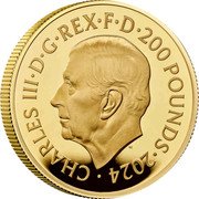 UK 200 Pounds (Bond Films. The World Is Not Enough) CHARLES III D G REX F D 200 POUNDS 2024 MJ coin obverse UK 200 Pounds (Bond Films. The World Is Not Enough) CHARLES III D G REX F D 200 POUNDS 2024 MJ coin obverse