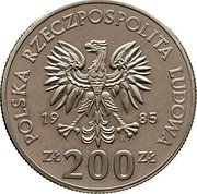 Poland 200 Zlotych World Cup. Trial Strike 1985 KM# Pr512 POLSKA RZECZPOSPOLITA LUDOWA 19 85 MW ZŁ 200 ZŁ coin obverse Poland 200 Zlotych World Cup. Trial Strike 1985 KM# Pr512 POLSKA RZECZPOSPOLITA LUDOWA 19 85 MW ZŁ 200 ZŁ coin obverse