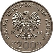 Poland 200 Zlotych Wladyslaw Lokietek. Trial Strike 1986 KM# Pr534 POLSKA RZECZPOSPOLITA LUDOWA 19 86 MW ZŁ 200 ZŁ coin obverse Poland 200 Zlotych Wladyslaw Lokietek. Trial Strike 1986 KM# Pr534 POLSKA RZECZPOSPOLITA LUDOWA 19 86 MW ZŁ 200 ZŁ coin obverse