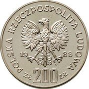 Poland 200 Zlotych 300th Anniversary of Vienna Siege. Trial Strike 1983 MW Proof KM# Pr492 POLSKA RZECZPOSPOLITA LUDOWA 19 83 MW ZŁ 200 ZŁ coin obverse Poland 200 Zlotych 300th Anniversary of Vienna Siege. Trial Strike 1983 MW Proof KM# Pr492 POLSKA RZECZPOSPOLITA LUDOWA 19 83 MW ZŁ 200 ZŁ coin obverse