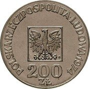 Poland 200 Zlotych 30th Anniversary of People's Republic. Trial Strike 1974 KM# Pr247 POLSKA RZECZPOSPOLITA LUDOWA 1974 MW 200 ZŁ coin obverse