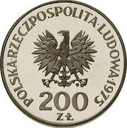 Poland 200 Zlotych 30th Anniversary of Victory Against the Fascists. Trial Strike 1975 MW Proof KM# Pr266 POLSKA RZECZPOSPOLITA LUDOWA 1975 MW 200 ZŁ coin obverse Poland 200 Zlotych 30th Anniversary of Victory Against the Fascists. Trial Strike 1975 MW Proof KM# Pr266 POLSKA RZECZPOSPOLITA LUDOWA 1975 MW 200 ZŁ coin obverse