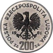 Poland 200 Zlotych Boleslaw II Smialy. Trial Strike 1981 MW KM# Pr449 POLSKA RZECZPOSPOLITA LUDOWA 19 81 MW ZŁ 200 ZŁ coin obverse