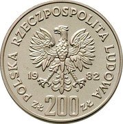Poland 200 Zlotych Boleslaus III Wrymouth. Trial Strike 1982 MW Proof KM# Pr470 POLSKA RZECZPOSPOLITA LUDOWA 19 82 MW ZŁ 200 ZŁ coin obverse Poland 200 Zlotych Boleslaus III Wrymouth. Trial Strike 1982 MW Proof KM# Pr470 POLSKA RZECZPOSPOLITA LUDOWA 19 82 MW ZŁ 200 ZŁ coin obverse