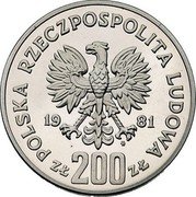 Poland 200 Zlotych Boleslaw II Smialy. Trial Strike 1981 MW Proof KM# Pr452 POLSKA RZECZPOSPOLITA LUDOWA 19 81 MW ZŁ 200 ZŁ coin obverse