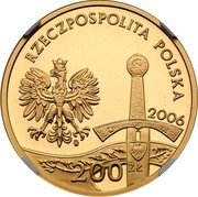 Poland 200 Zlotych Jezdziec piastowski 2006 MW Proof RZECZPOSPOLITA POLSKA 2006 MW 200 ZŁ coin obverse Poland 200 Zlotych Jezdziec piastowski 2006 MW Proof RZECZPOSPOLITA POLSKA 2006 MW 200 ZŁ coin obverse
