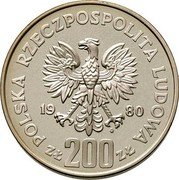 Poland 200 Zlotych Kazimierz Odnowiciel. Trial Strike 1980 MW Proof KM# Pr419 POLSKA RZECZPOSPOLITA LUDOWA 19 80 MW ZŁ 200 ZŁ coin obverse Poland 200 Zlotych Kazimierz Odnowiciel. Trial Strike 1980 MW Proof KM# Pr419 POLSKA RZECZPOSPOLITA LUDOWA 19 80 MW ZŁ 200 ZŁ coin obverse