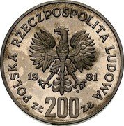 Poland 200 Zlotych Ladislaus I Herman. Trial Strike 1981 MW KM# Pr453 POLSKA RZECZPOSPOLITA LUDOWA 19 81 MW ZŁ 200 ZŁ coin obverse