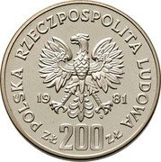 Poland 200 Zlotych Ladislaus I Herman. Trial Strike 1981 MW Proof KM# Pr456 POLSKA RZECZPOSPOLITA LUDOWA 19 81 MW ZŁ 200 ZŁ coin obverse