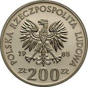 Poland 200 Zlotych Memorial Hospital Center. Trial Strike 1985 MW Proof KM# Pr515 POLSKA RZECZPOSPOLITA LUDOWA 19 85 MW ZŁ 200 ZŁ coin obverse Poland 200 Zlotych Memorial Hospital Center. Trial Strike 1985 MW Proof KM# Pr515 POLSKA RZECZPOSPOLITA LUDOWA 19 85 MW ZŁ 200 ZŁ coin obverse