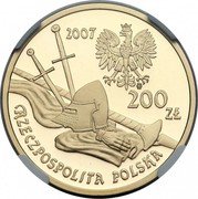 Poland 200 Zlotych Mounted Knight of 15th Century 2007 MW Proof Y# 672 2007 200 ZŁ RZECZPOSPOLITA POLSKA coin obverse Poland 200 Zlotych Mounted Knight of 15th Century 2007 MW Proof Y# 672 2007 200 ZŁ RZECZPOSPOLITA POLSKA coin obverse