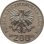 Poland 200 Zlotych Olympic Games in Seoul.Tennis 1987 KM# Pr554 POLSKA RZECZPOSPOLITA LUDOWA 19 87 MW ZŁ 200 ZŁ coin obverse Poland 200 Zlotych Olympic Games in Seoul.Tennis 1987 KM# Pr554 POLSKA RZECZPOSPOLITA LUDOWA 19 87 MW ZŁ 200 ZŁ coin obverse