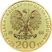 Poland 200 Zlotych (Papal Visit. Trial Strike) POLSKA RZECZPOSPOLITA LUDOWA 19 86 CHI ZŁ 200 ZŁ coin obverse Poland 200 Zlotych (Papal Visit. Trial Strike) POLSKA RZECZPOSPOLITA LUDOWA 19 86 CHI ZŁ 200 ZŁ coin obverse