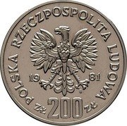 Poland 200 Zlotych Wladislaus I Herman. Trial Strike 1981 KM# Pr455 POLSKA RZECZPOSPOLITA LUDOWA 19 81 MW ZŁ 200 ZŁ coin obverse