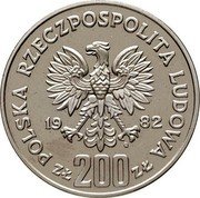 Poland 200 Zlotych World Soccer Championship Games in Spain. Trial Strike 1982 MW Proof Y# Pr472 POLSKA RZECZYPOSPOLITA LUDOWA 19 82 MW ZŁ 200 ZŁ coin obverse Poland 200 Zlotych World Soccer Championship Games in Spain. Trial Strike 1982 MW Proof Y# Pr472 POLSKA RZECZYPOSPOLITA LUDOWA 19 82 MW ZŁ 200 ZŁ coin obverse