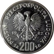 Poland 200 Zlotych World Soccer Championship Games in Spain. Trial Strike 1982 MW Proof KM# Pr471 POLSKA RZECZYPOSPOLITA LUDOWA 19 82 MW ZŁ 200 ZŁ coin obverse Poland 200 Zlotych World Soccer Championship Games in Spain. Trial Strike 1982 MW Proof KM# Pr471 POLSKA RZECZYPOSPOLITA LUDOWA 19 82 MW ZŁ 200 ZŁ coin obverse