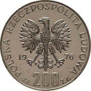 Poland 200 Zlotych XXI Summer Olympics. Trial Strike 1976 KM# Pr286 POLSKA RZECZPOSPOLITA LUDOWA 19 76 MW ZŁ 200 ZŁ coin obverse Poland 200 Zlotych XXI Summer Olympics. Trial Strike 1976 KM# Pr286 POLSKA RZECZPOSPOLITA LUDOWA 19 76 MW ZŁ 200 ZŁ coin obverse