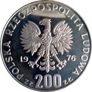 Poland 200 Zlotych XXI Summer Olympics. Trial Strike 1976 MW Proof KM# Pr285 POLSKA RZECZPOSPOLITA LUDOWA 19 76 MW ZŁ 200 ZŁ coin obverse Poland 200 Zlotych XXI Summer Olympics. Trial Strike 1976 MW Proof KM# Pr285 POLSKA RZECZPOSPOLITA LUDOWA 19 76 MW ZŁ 200 ZŁ coin obverse