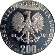 Poland 200 Zlotych XXI Summer Olympics. Trial Strike 1976 MW Proof KM# Pr287 POLSKA RZECZPOSPOLITA LUDOWA 19 76 MW ZŁ 200 ZŁ coin obverse Poland 200 Zlotych XXI Summer Olympics. Trial Strike 1976 MW Proof KM# Pr287 POLSKA RZECZPOSPOLITA LUDOWA 19 76 MW ZŁ 200 ZŁ coin obverse