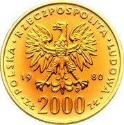 Poland 2000 Zlotych Boleslaw I Chrobry. Trial Strike 1980 MW KM# Pr423 POLSKA RZECZPOSPOLITA LUDOWA 19 80 MW ZŁ 2000 ZŁ coin obverse Poland 2000 Zlotych Boleslaw I Chrobry. Trial Strike 1980 MW KM# Pr423 POLSKA RZECZPOSPOLITA LUDOWA 19 80 MW ZŁ 2000 ZŁ coin obverse