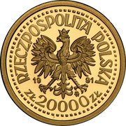Poland 20000 Zlotych (Pope John Paul II. Trial Strike) KM# Pr582 RZECZPOSPOLITA POLSKA 1991 MW ZŁ 20000 ZŁ coin obverse Poland 20000 Zlotych (Pope John Paul II. Trial Strike) KM# Pr582 RZECZPOSPOLITA POLSKA 1991 MW ZŁ 20000 ZŁ coin obverse