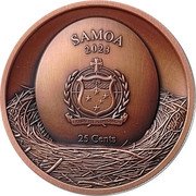Samoa 25 Cents Tree Hollow. Tawny Owl 2023 Issued in May 2024 FA'AVAE I LE ATUA SAMOA SAMOA 2023 25 CENTS coin obverse Samoa 25 Cents Tree Hollow. Tawny Owl 2023 Issued in May 2024 FA'AVAE I LE ATUA SAMOA SAMOA 2023 25 CENTS coin obverse