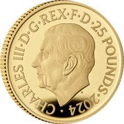 UK 25 Pounds (Bond Films. The World Is Not Enough) CHARLES III D G REX F D 25 POUNDS 2024 MJ coin obverse UK 25 Pounds (Bond Films. The World Is Not Enough) CHARLES III D G REX F D 25 POUNDS 2024 MJ coin obverse