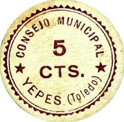 Spain 5 Centimos Yepes ND  CONSEJO MUNICIPAL YEPES (TOLEDO) 5 CTS. coin obverse Spain 5 Centimos Yepes ND  CONSEJO MUNICIPAL YEPES (TOLEDO) 5 CTS. coin obverse