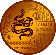 Fiji 5 Dollars (Lunar Year Collection. Snake 蛇) LUNAR YEAR SNAKE 蛇 .9999 FINEST GOLD 1/100 OZ. coin reverse Fiji 5 Dollars (Lunar Year Collection. Snake 蛇) LUNAR YEAR SNAKE 蛇 .9999 FINEST GOLD 1/100 OZ. coin reverse