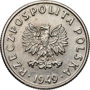 Poland 5 Groszy (Circulation Coin Trial Strike) KM# PrA7 RZECZPOSPOLITA POLSKA 1949 coin obverse Poland 5 Groszy (Circulation Coin Trial Strike) KM# PrA7 RZECZPOSPOLITA POLSKA 1949 coin obverse