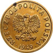 Poland 5 Groszy (Circulation Coin Trial Strike) KM# Pr7 RZECZPOSPOLITA POLSKA 1949 coin obverse Poland 5 Groszy (Circulation Coin Trial Strike) KM# Pr7 RZECZPOSPOLITA POLSKA 1949 coin obverse