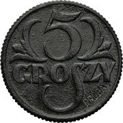 Poland 5 Groszy (German Occupation WW II. Trial Strike with Proba) 5 GROSZY PRÓBA coin reverse Poland 5 Groszy (German Occupation WW II. Trial Strike with Proba) 5 GROSZY PRÓBA coin reverse