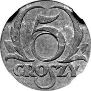 Poland 5 Groszy (German Occupation WW II. Trial Strike Without Hole) 5 GROSZY coin reverse Poland 5 Groszy (German Occupation WW II. Trial Strike Without Hole) 5 GROSZY coin reverse