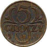 Poland 5 Groszy Trial Strike 1923 KM# Pn248 5 GROSZY 12/IV 24 SW coin reverse Poland 5 Groszy Trial Strike 1923 KM# Pn248 5 GROSZY 12/IV 24 SW coin reverse
