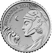 UK 5 Pence (Britannia and ocean wave. Reverse frosted) H BRITANNIA 2024 1/40 OZ 999 FINE SILVER coin reverse UK 5 Pence (Britannia and ocean wave. Reverse frosted) H BRITANNIA 2024 1/40 OZ 999 FINE SILVER coin reverse