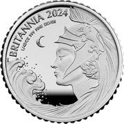 UK 5 Pence Britannia and ocean wave 2024 Proof H BRITANNIA 2024 1/40 OZ 999 FINE SILVER coin reverse UK 5 Pence Britannia and ocean wave 2024 Proof H BRITANNIA 2024 1/40 OZ 999 FINE SILVER coin reverse