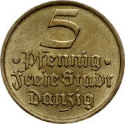 Poland 5 Pfennig (Fish. Danzig Coin) KM# 151 5 PFENNIG FREIE STADT DANZIG coin obverse Poland 5 Pfennig (Fish. Danzig Coin) KM# 151 5 PFENNIG FREIE STADT DANZIG coin obverse