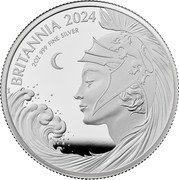 UK 5 Pounds Britannia and ocean wave 2024 Proof H BRITANNIA 2024 2 OZ 999 FINE SILVER coin reverse UK 5 Pounds Britannia and ocean wave 2024 Proof H BRITANNIA 2024 2 OZ 999 FINE SILVER coin reverse